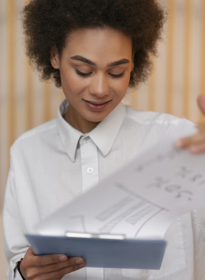 Professional reviewing documents